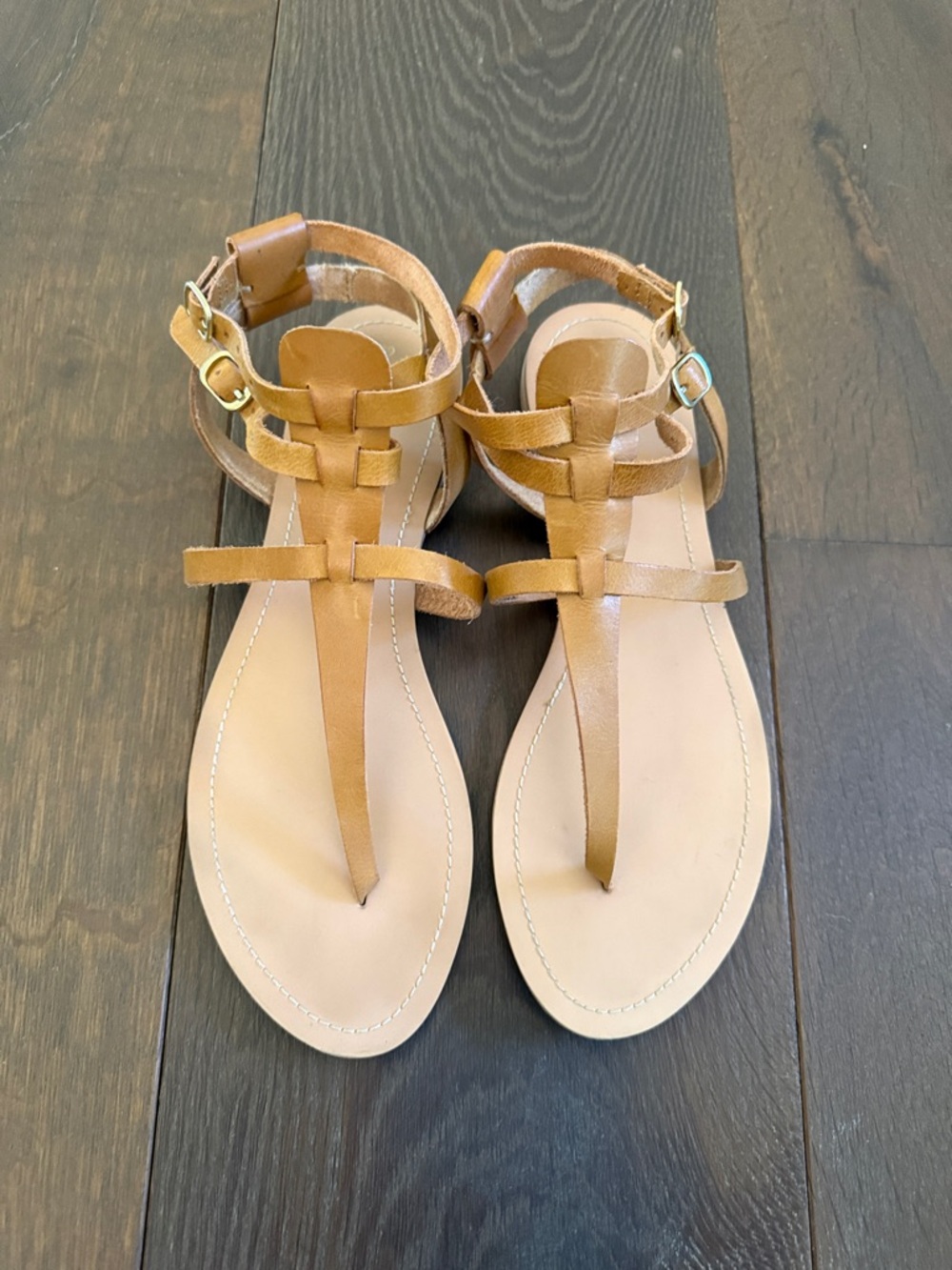 Zara Brown T-Strap Leather Sandals